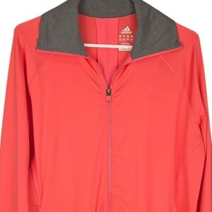Adidas Jacket Womens XL‎ Coral Pink Gray Full Zip Track Activewear Lightweight